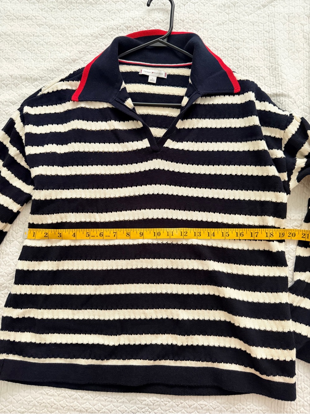 Tommy Striped Navy and White Polo Sweater with Red-Trim Collar Size M - Picture 10 of 10